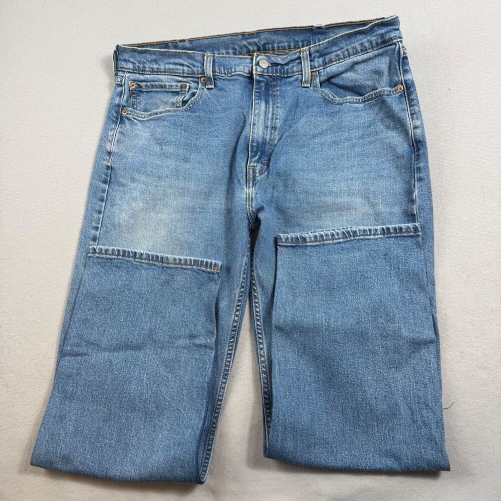 Levis 505 Regular Straight 38x30 Cotton Stretch Medium Wash Denim Blue Jeans Zip - Picture 5 of 16